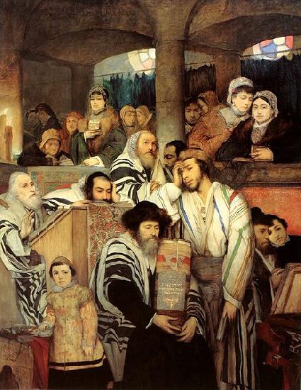 Maurycy Gottlieb Jews Praying in the Synagogue on Yom Kippur oil painting image